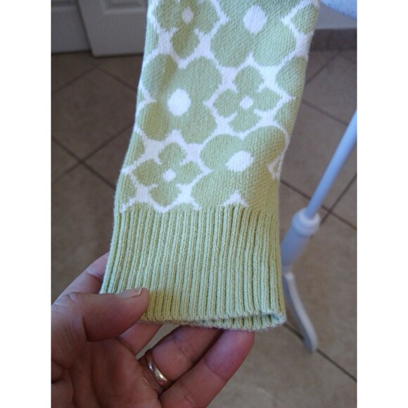 Hollister Women’s M Green White Floral Cropped Sweater Cotton Knit Casual - Picture 5 of 15